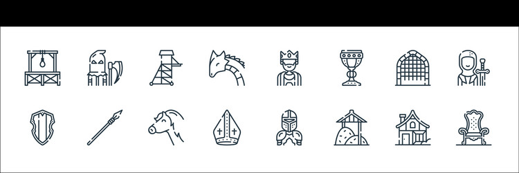 Medieval times line icons linear set quality vector