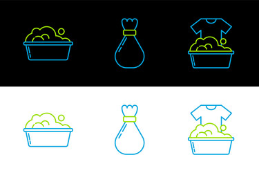 set line plastic basin with soap suds and garbage vector image