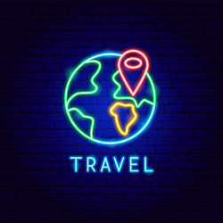 travel neon label vector