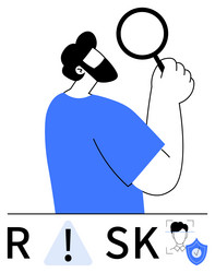 man analyzing risk using magnifying glass alert vector image