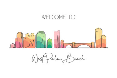 one single line drawing west palm beach city vector