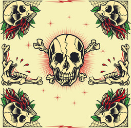 Skull Rose Frames - Old School Tattoo Vector Image