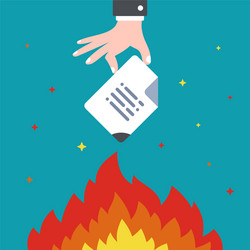 Hand sets fire to an important document destroy vector