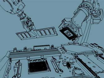 industrial robots assemble a computer vector image