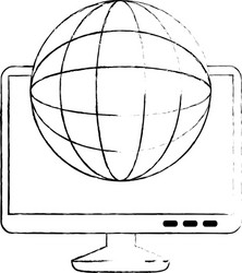 Monitor computer with planet vector
