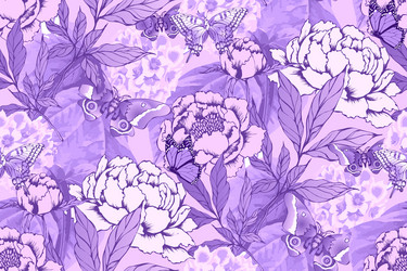 Peony and butterflies seamless pattern vector