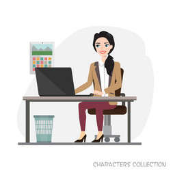 Businesswoman is using a computer smiling while vector