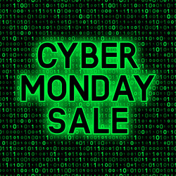 Cyber monday sale promotion banner on binary code vector