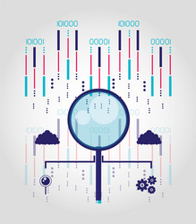 Magnifying glass with data center and circuits vector