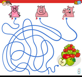 paths maze game with pigs and apples vector image