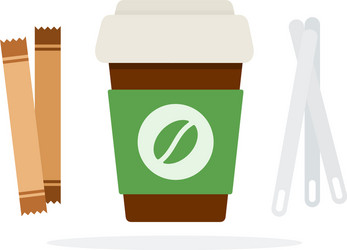 Plastic coffee cup with a lid sugar sticks vector