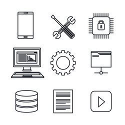 Set icons database center server isolated vector