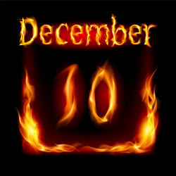 tenth december in calendar of fire icon on black Vector Image