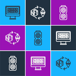 set line binary code video graphic card vector image