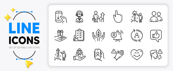 Smile face use gloves and hand click line icons vector