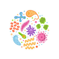 Bacteria and viruses in circle micro-organisms vector