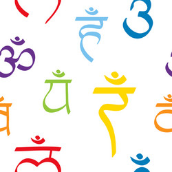 Seamless pattern with signs and names of chakras vector