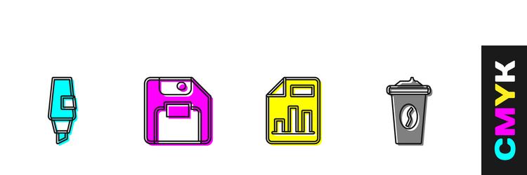 set marker pen floppy disk document with graph vector