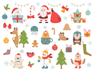 Winter Animals & Holiday Icons Vector Image