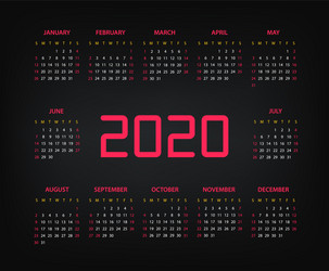 2020 year calendar template vector