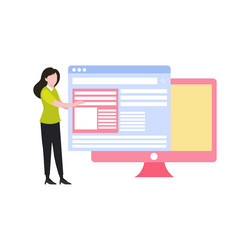 Girl is working on the web page vector