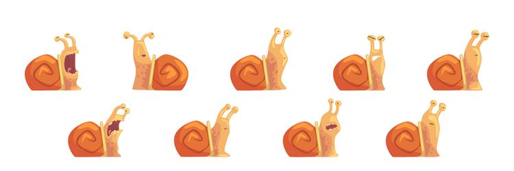 funny snail with spiral shell show different vector image
