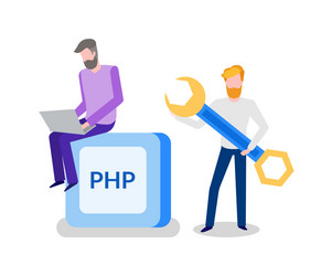PHP Developers Working with Wrench vector image