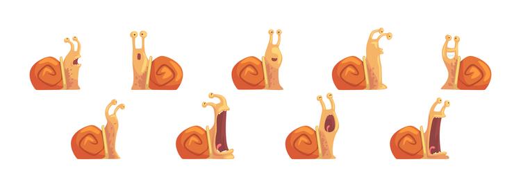 funny snail with spiral shell show different vector image