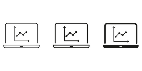 laptop with graph line and solid icon set data vector image