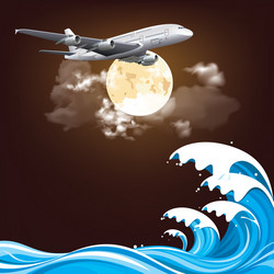 plane flying over ocean at night vector