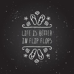 hand-sketched typographic element with flip flops vector image