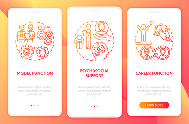 Model and career functions onboarding mobile app vector