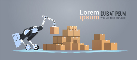 robotic worker loading cardboard boxes hi-tech vector image