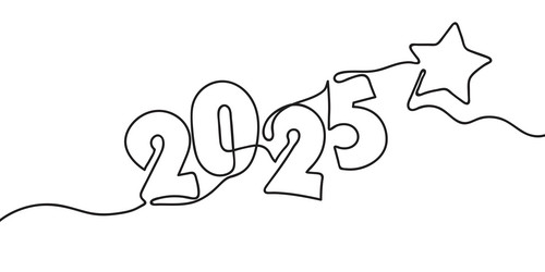 2025 new year one line art with star Vector Image