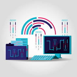computer desk with data center service vector image
