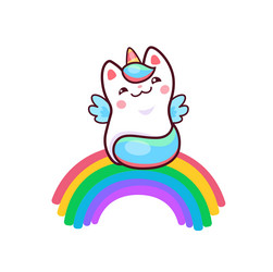 Kawaii Caticorn on Rainbow Vector Image