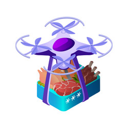 drone carrying food box isometric vector