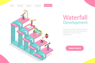 Flat isometric landing page template vector