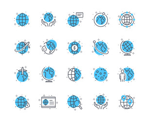 Globe and planet color icons set vector