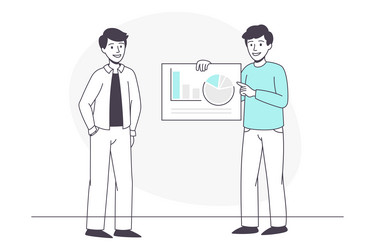 Man business character with graph presentation vector