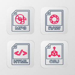 Set line obj file document html raw and mp3 icon vector