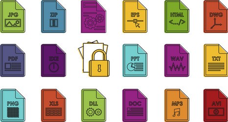 file type icon set color outline style vector image