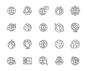 globe and planet outline icons set vector