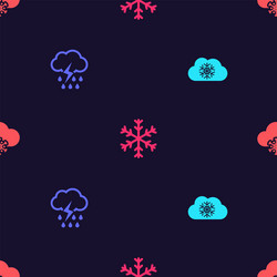 set cloud with snow rain and lightning snowflake vector image