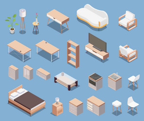 Isometric furniture icon set vector