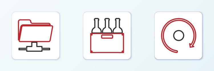 Set line video play button ftp folder and bottles vector