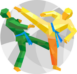 two taekwondo fighters with abstract patterns vector image