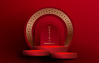 a red texture with scene golden round frame vector image