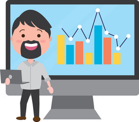 businessman using desktop computer with statistics vector image
