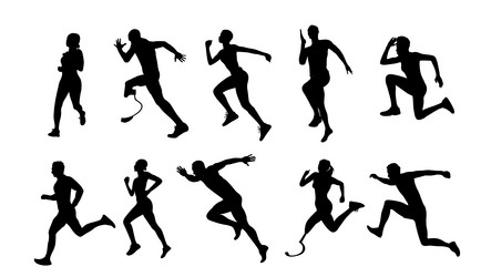 Silhouettes of male and female athletes running vector